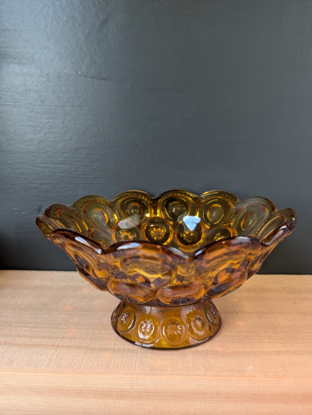 Vintage Amber Moon And Stars Scalloped Edge Dish